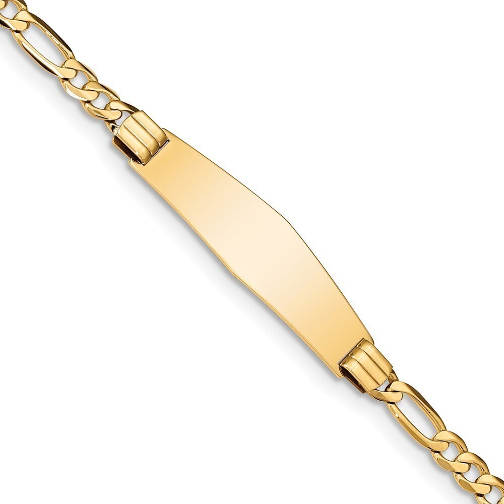 14k Yellow Gold Figaro Soft Diamond Shape Id Bracelet